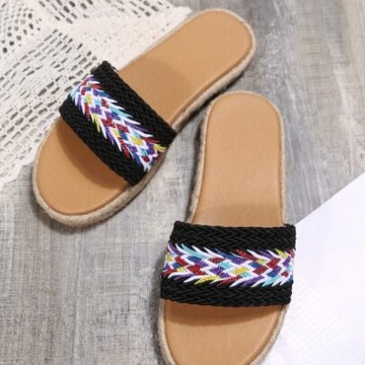 Color Block Weave Detail Slide Sandals