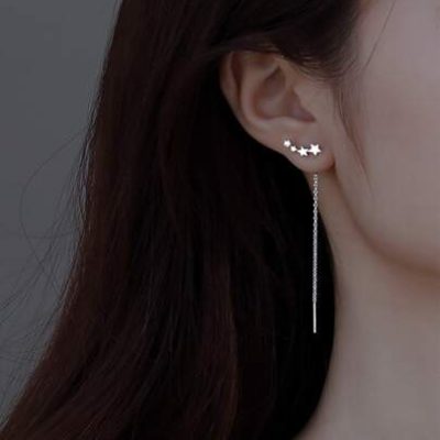 Cubic Zirconia & Star Decor Threader Earrings