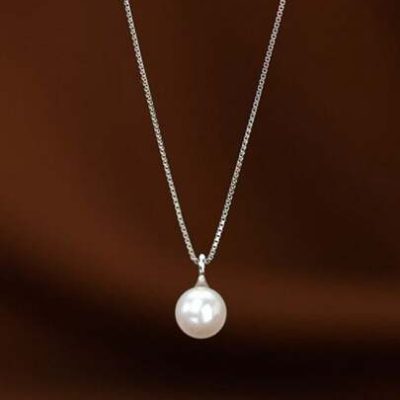 Cultured Faux Pearl Charm Silver Necklace