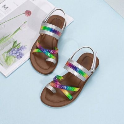 Cute Girls Rainbow Soft Bottom Anti-Slip Sandals In Multiple Colors