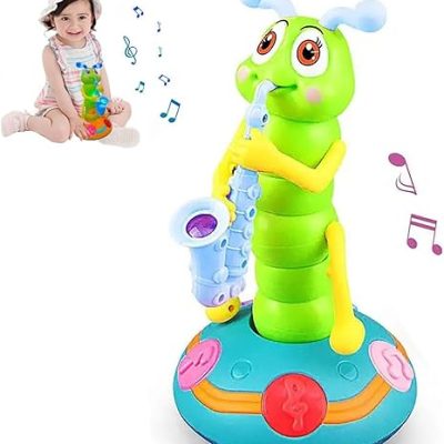 Dancing Saxophone Caterpillar, 2024 New Children’s Electric Caterpillar Saxophone Toys, Music and LED Light Automatic Dancing, with Automatic…