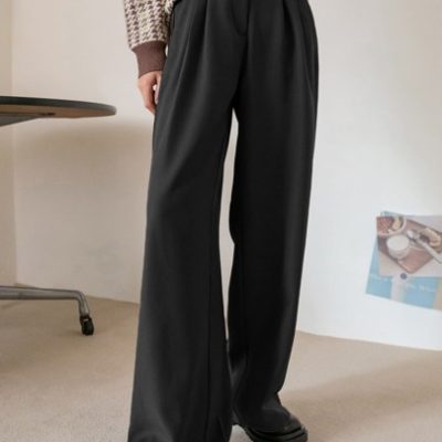 DAZY High Waist Plicated Detail Wide Leg Suit Pants