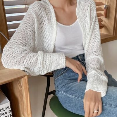 DAZY Pointelle Knit Open Front Crop Cardigan