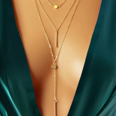 Disc & Rectangle Charm Layered Necklace