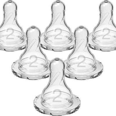 Dr. Brown’s Natural Flow Level 2 Narrow Baby Bottle Silicone Nipple, Medium Flow, 3m+, 100% Silicone Bottle Nipple, 6 Count