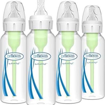 Dr. Brown’s Natural Flow® Anti-Colic Options+™ Narrow Baby Bottles 8 oz/250 mL, with Level 1 Slow Flow Nipple, 4 Pack, 0m+