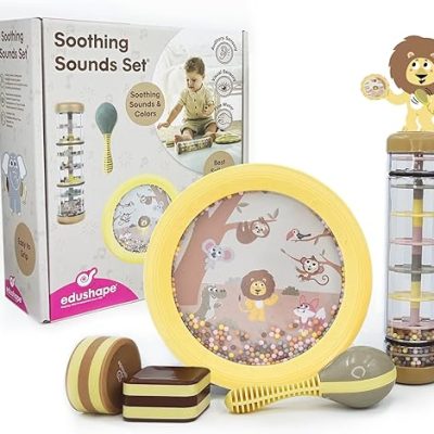 Edushape Soothing Sounds Gift Set – Baby Musical Instruments & Toddler Music Set – Includes Hand Drum, Rain Stick, Shakers, Maracas – Interactive…