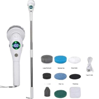 Electric Spin Scrubber Cordless Cleaning Brush Set with 2 Speeds Adjustable Extension Arm for Bathroom Tub Tile Floor