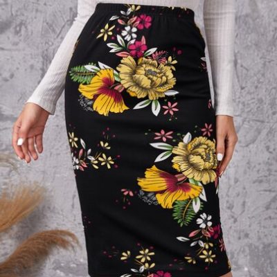 EMERY ROSE Floral Print Pencil Skirt