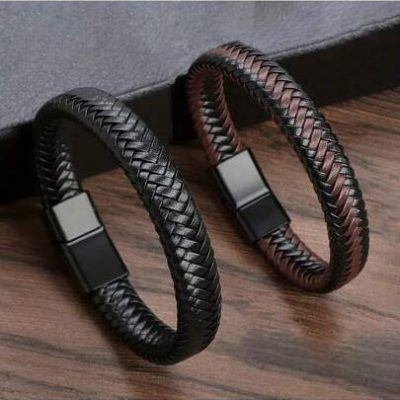 Fashion Retro Men’s Leather Open Bangle, Simple Multi-Size Woven Leather Hand Rope, Outdoor Sports Gift