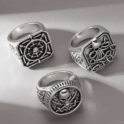 Fashionable and Popular 3pcs Men Skeleton Decor Ring Alloy for Vacation and for a Stylish Look