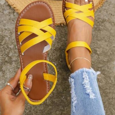 Fashionable Ankle Strap Sandals For Women, Cross Strap Flat Sandals