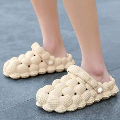 Foaming Slippers Women/Men Flip Flops Litchi Pattern High Elasticity EVA Slippers Round Toe Anti-Skid Outdoor Sports Garden Shoes