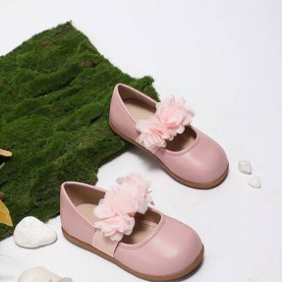 Girls’ Fashionable & Cute Floral Slip On Flat Shoes For Summer Parties, Comfortable Pink Shoes For Big Kids