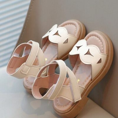 Girls” Korean Style Solid Color PU Strap Crossed Roman Sandals, New Arrival Soft Bottom Fashionable Open Toe Slip Resistance Beach Shoes Suitable…