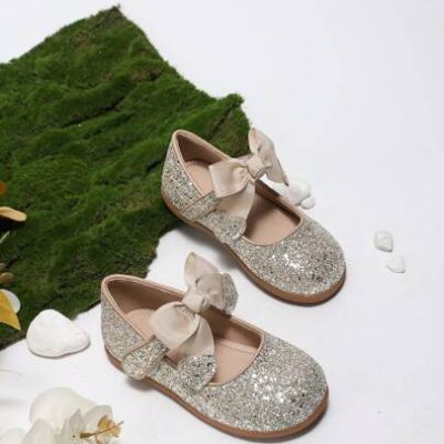 Girls’ New Spring Style Soft Bottom Sequined Bowknot Crystal Princess Single Shoes With Comfortable Design