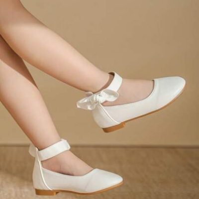 Girls” White Flat Shoes For Toddlers And Kids, Autumn Children Shoes, Big And Small Sizes, White Princess Shoes