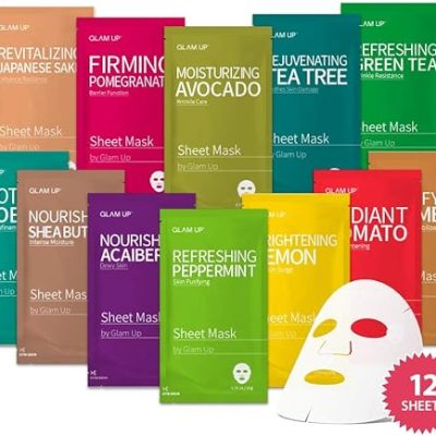 GLAM UP Premium Facial Sheet Mask 12 Combo (Pack of 12) | Face Masks Skincare, Hydrating Face Masks, Moisturizing, Soothing, Beauty Mask For All…