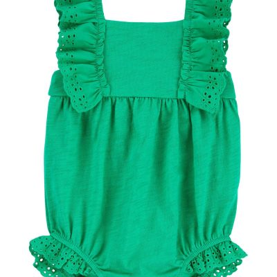 Green Baby Eyelet Lace Slub Jersey Romper | carters.com