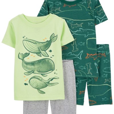 Green/Heather Toddler 4-Piece Whale Cotton Blend PJs | carters.com