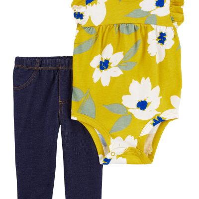 Green/Navy Baby 2-Piece Floral Bodysuit Pant Set | carters.com