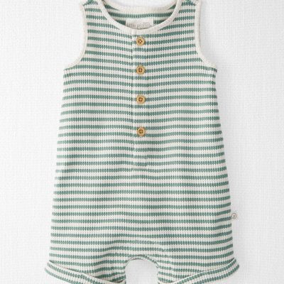 Green Stripe Baby Waffle Knit Romper Made with Organic Cotton | carters.com