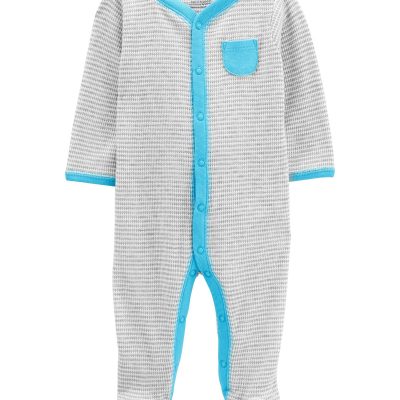 Grey/Blue Baby Striped Snap-Up Thermal Sleep & Play Pajamas | carters.com