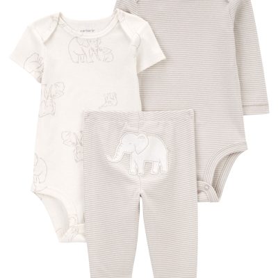 Grey/Ivory Baby 3-Piece Elephant Little Character Set | carters.com