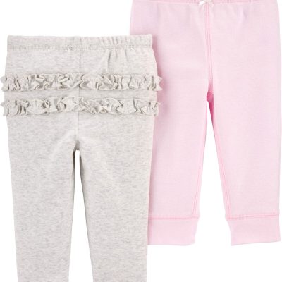 Grey/Pink Baby 2-Pack Ruffle-Detail Cotton Pants | carters.com