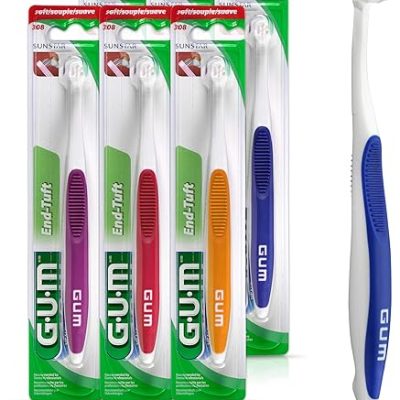 GUM End Tuft Toothbrush – Extra Small Head for Hard-to-Reach Areas – Implants, Back Teeth, and Wisdom Teeth – Soft Dental Brush for Adults (6pk)
