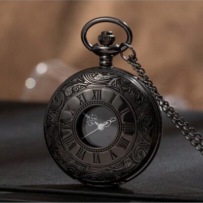 Gun Black Romantic English Style Antique Pocket Watch With Classic Vintage Pattern And Roman Numerals