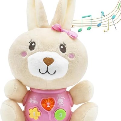 HAPTIME Baby Bunny Musical Toys, Newborn Girl Soft Plush Stuffed Animal, Infant Light Music Tummy Time Toy, 1st Birthday Baby Girl Shower Gift for…