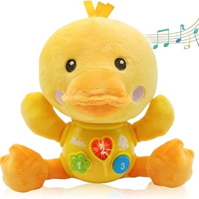 HAPTIME Baby Duck Musical Toys, Newborn Boy Soft Plush Stuffed Animal, Infant Light Music Tumny Time Toy, 1st Birthday Baby Boy Girls Gifts for 0 1…