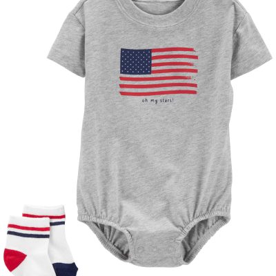Heather Baby American Flag Bubble & Socks Set | carters.com