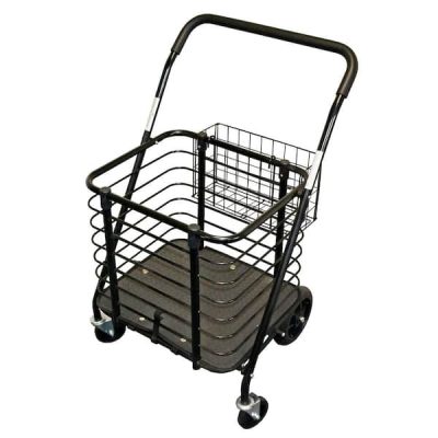 Heavy-Duty Steel Shopping Cart with Accessory Basket in Black