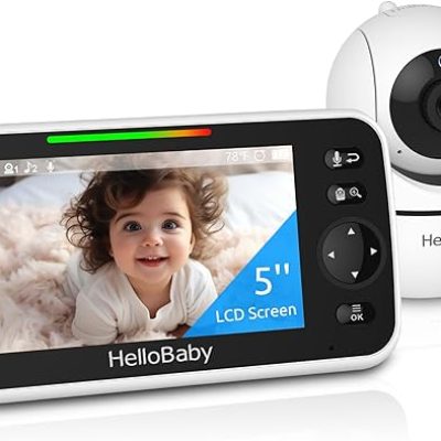 HelloBaby Upgrade Monitor, 5”Sreen with 30-Hour Battery, Pan-Tilt-Zoom Video Baby Monitor with Camera and Audio, Night Vision, VOX, 2-Way Talk, 8…