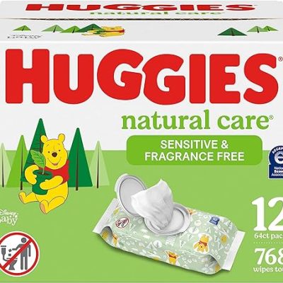 Huggies Natural Care Sensitive Baby Wipes, Unscented, Hypoallergenic, 99% Purified Water, 12 Flip-Top Packs (768 Wipes Total), Packaging May Vary