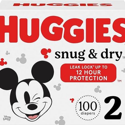 Huggies Size 2 Diapers, Snug & Dry Baby Diapers, Size 2 (12-18 lbs), 100 Count