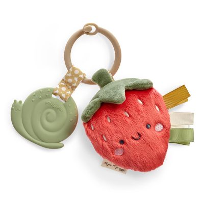 Itzy Ritzy Itzy Pal Infant Toy & Teether; Includes Lovey, Crinkle Sound, Textured Ribbons & Silicone Teether, Strawberry