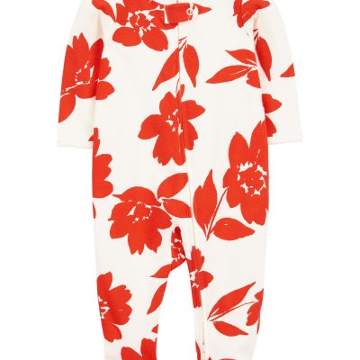 Ivory/Red Baby 2-Way Zip Floral Cotton Sleep & Play Pajamas | carters.com