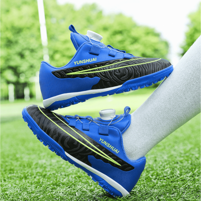 Kids Soccer Shoes With Rotating Buckle, PU Leather Upper And Rubber Sole, Anti-Slip And Breathable Children Sports Football Shoes For Boys And Girls