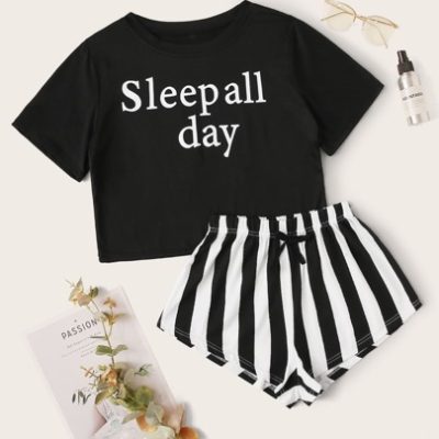 Letter & Stripe Print PJ Set