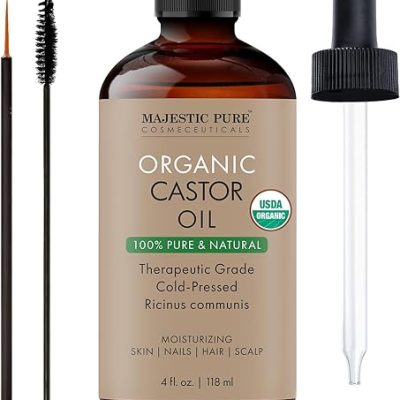 MAJESTIC PURE Castor Oil | USDA Certified Organic |100% Pure & Hexane Free | Cold Pressed | Growth for Eyelashes, Eyebrows, Hair | With Eyebrow &…