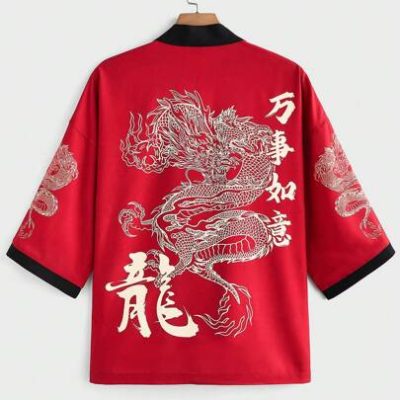 Manfinity EMRG Men’s Dragon Pattern Woven Kimono Style Shirt