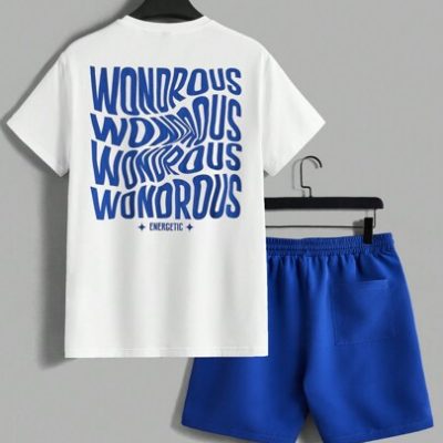 Manfinity EMRG Men’s Letter Printed Short Sleeve T-shirt And Shorts Set