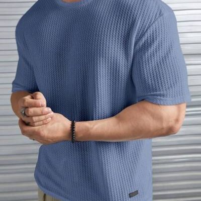 Manfinity Homme Loose-Fit Men’s Solid Color Waffle Knit T-Shirt