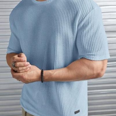 Manfinity Homme Loose Fit Men’s Solid Color Waffle-Knit Tee