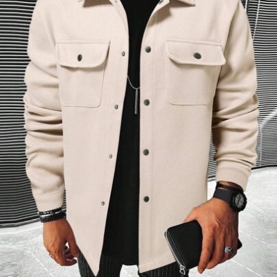 Manfinity Homme Men Flap Pocket Button Front Overcoat