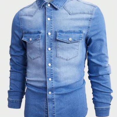 Manfinity Homme Men Flap Pocket Denim Shirt