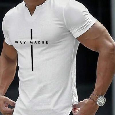 Manfinity Homme Men Letter Graphic Notched Neckline Tee